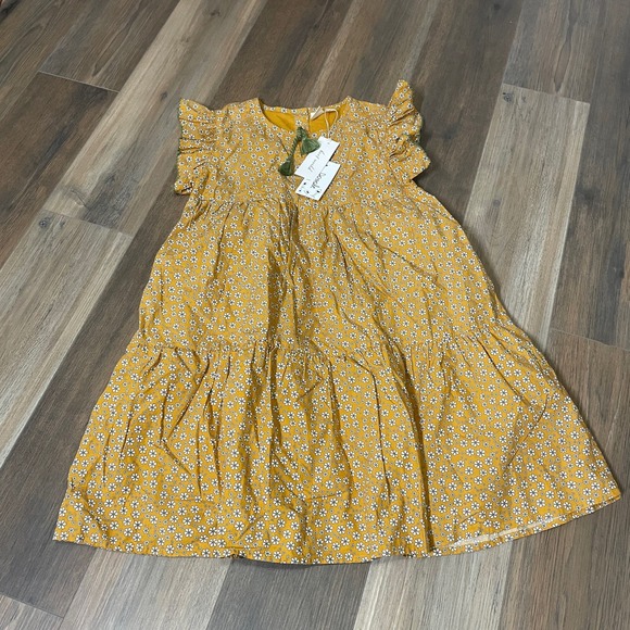 Beet World Other - Beet World Girls 9-10 Sara Tiered Dress Mustard Yellow Floral Flutter Sleeves